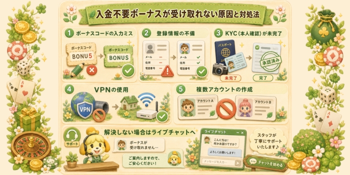 入金不要ボーナス 受け取れない